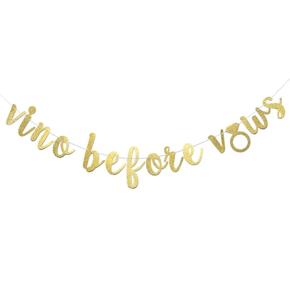 Vino Before Vows Banner for Engagement Bridal Shower Bachelorette Wine Winery Party Decorations Pre-strung Garland (Gold Glitter)
