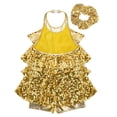 thumbnail image 4 of Alvivi Kids Girls Sequins Latin Rumba Salsa Dance Tassel Dress Ballroom Dancewear with Hair Tie Gold 8, 4 of 7