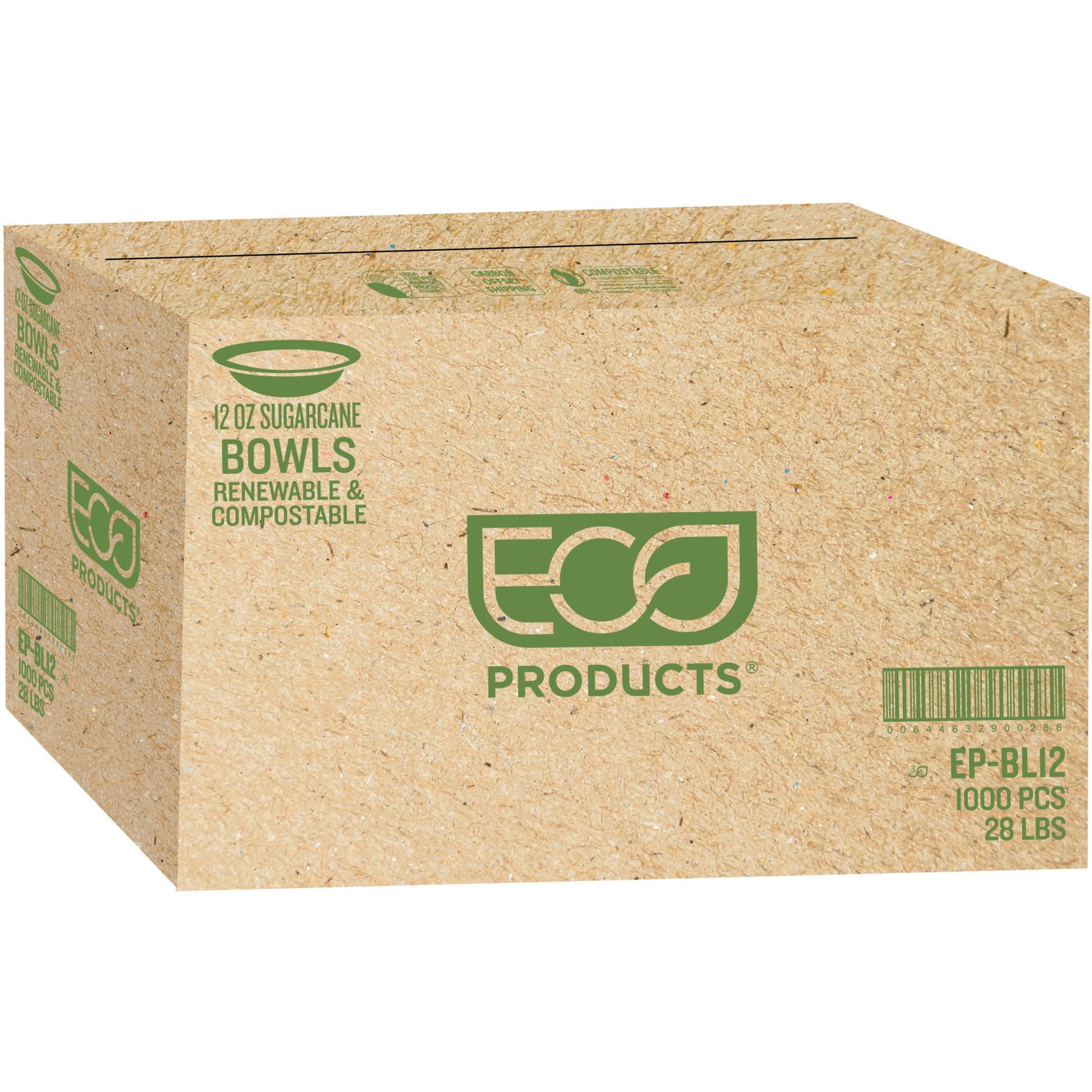Eco-Products EP-BL12 12 oz Renewable & Compostable Sugarcane Bowls 