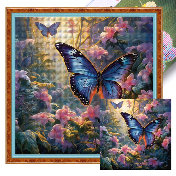 Hilo Algodón Bordado Punto Cruz Con Flores Y Mariposas 11CT 40x40cm