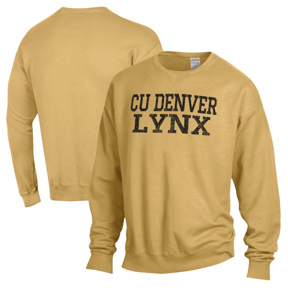 Men's ComfortWash Yellow CU Denver Lynx Garment Dyed Fleece Crewneck Pullover Sweatshirt