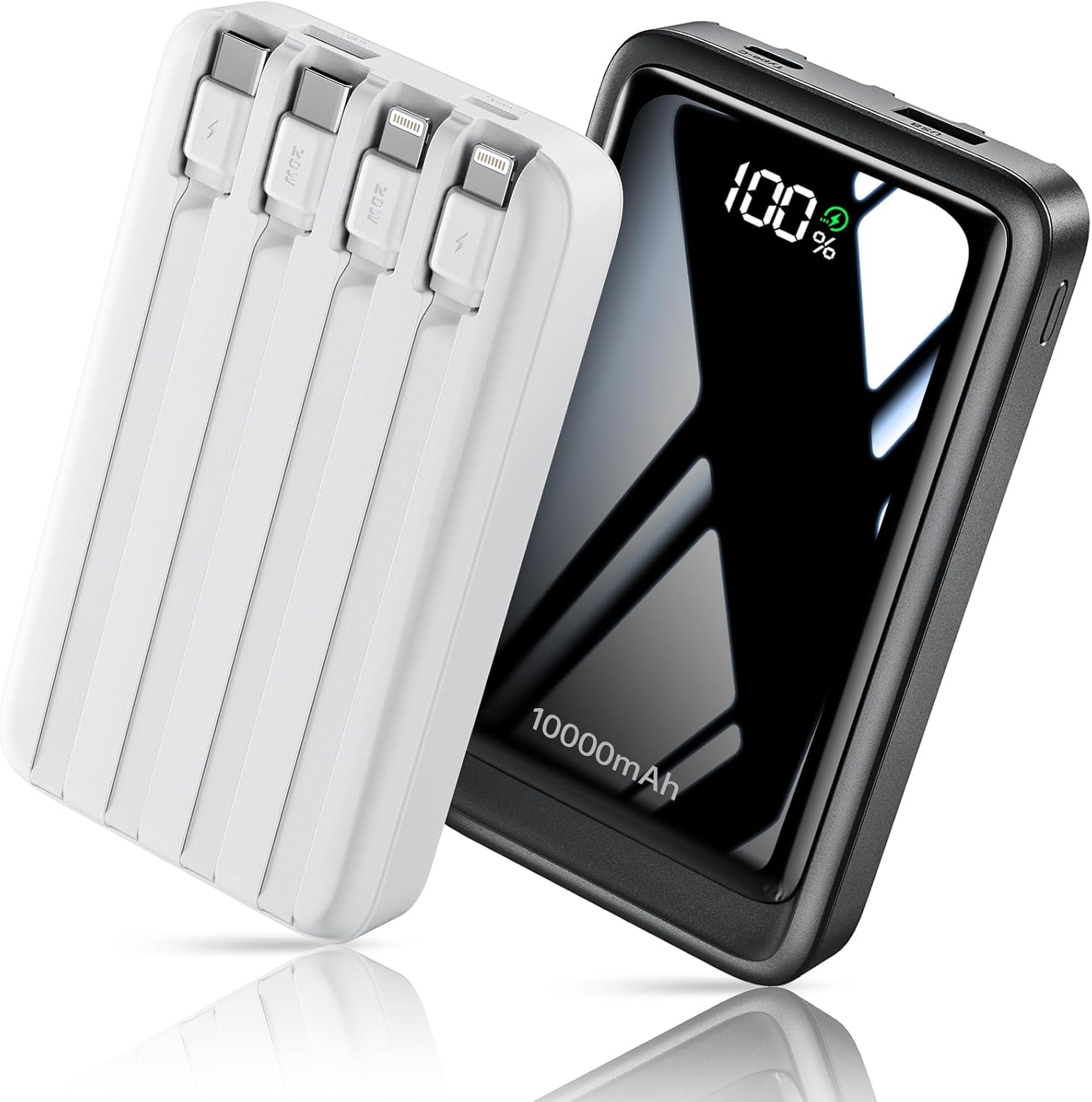 RGHJAR-2026 2-Pack 10000mAh Portable Charger with Built in 4 Cables, PD 20W Travel Essentials Battery Pack, 5 Outputs 2 Inputs Slim Power Bank for iPhone 17/16/15/14, Samsung Galaxy S23/22, Pixel etc