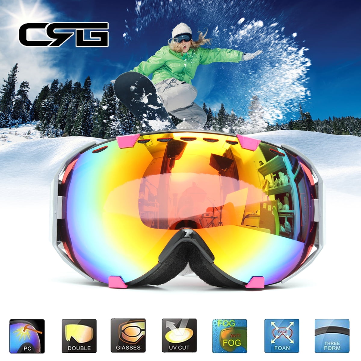 Professional Skiing Snowboard Goggles Double Lens Anti-UV Ski Goggles Sunglasses 
