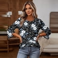 thumbnail image 6 of Womens Floral Print Tops Casual 3/4 Sleeve Tunic Shirts Loose Fit Crew Neck Blouses Lightweight Spring Summer Tops, 6 of 7