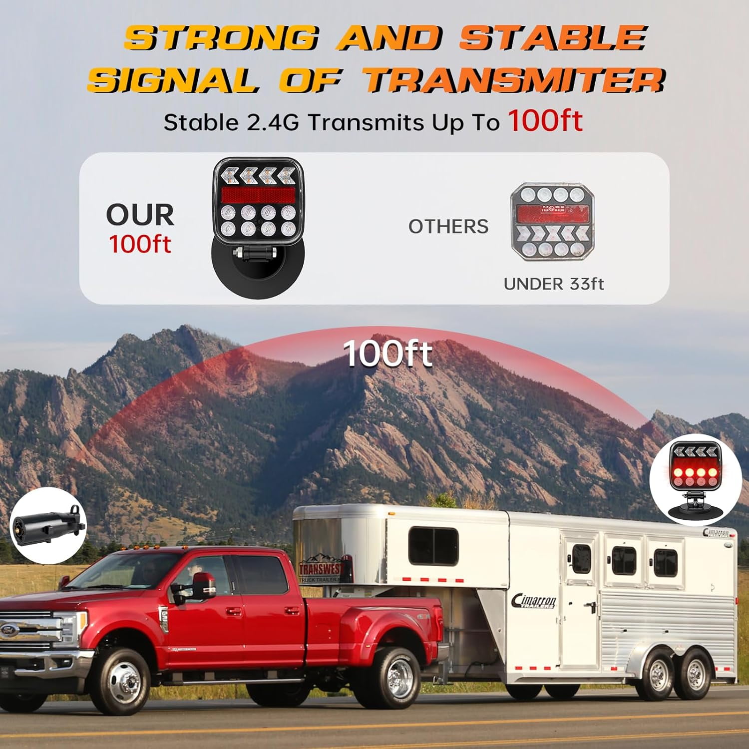 MUSICOZY Wireless Trailer Lights, Adjustable Magnetic LED Trailer Lights with Reflectors, Rechargeable Tow Tail Light Kit for Trucks, Boats, RVs, Campers, IP67 Waterproof