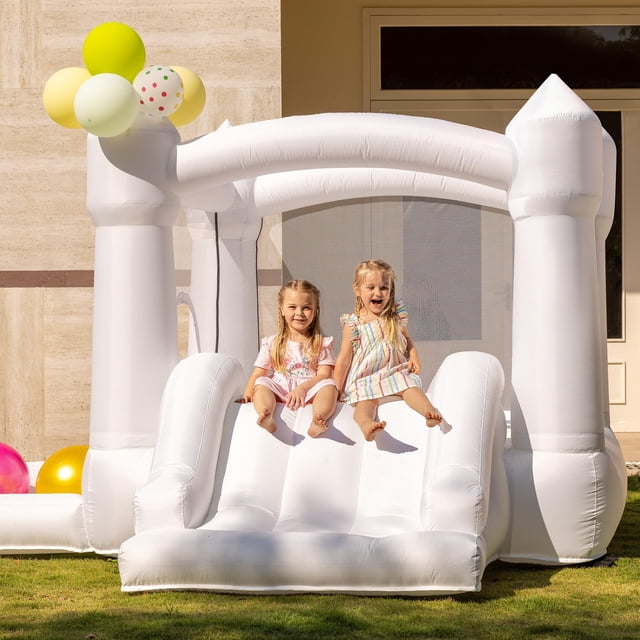 Bounce House Outfunny White con tobogán y piscina de bolas para niños de 3 a 6 años