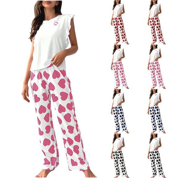Hrsba Pajama Set for Women, Sleeveless Top and Loose Long Pants Comfortable Casual Lightweight Summer Loungewear Set for Women