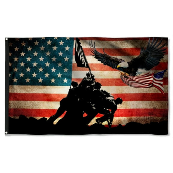 Cayyon Memorial Day Flag American Eagle Veteran Grommet Flag 3x5Feet Banner with 2 Brass Grommets