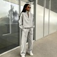 thumbnail image 2 of Womens Sweatsuits 2 Piece Set Half Zip Stand Collar Pullover & Straight Leg Pants Fall Lounge Sweatsuit Sets Casual Athletic Tracksuit Light Gray XXXL, 2 of 5