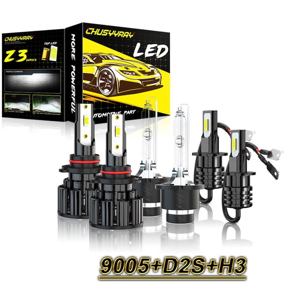 9005+D2S+H3 LED HID Headlights High Low Beam Fog Light Bulbs 6000K Kit Set of 6
