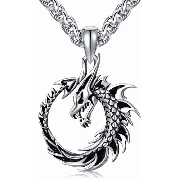 Dragon Necklace for Men 925 Sterling Silver Dragon Pendant Necklace Cool Jewelry Gift for Men Women (01- silver)