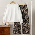thumbnail image 4 of FYDUU Toddler Girl Fall Winter Outfits Little Girl's Kids 2 Piece Outfitlong Sleeve Bowknot Sweatshirts And Leopard Print Wide Leg Pants Set 7-8 Years, 4 of 9