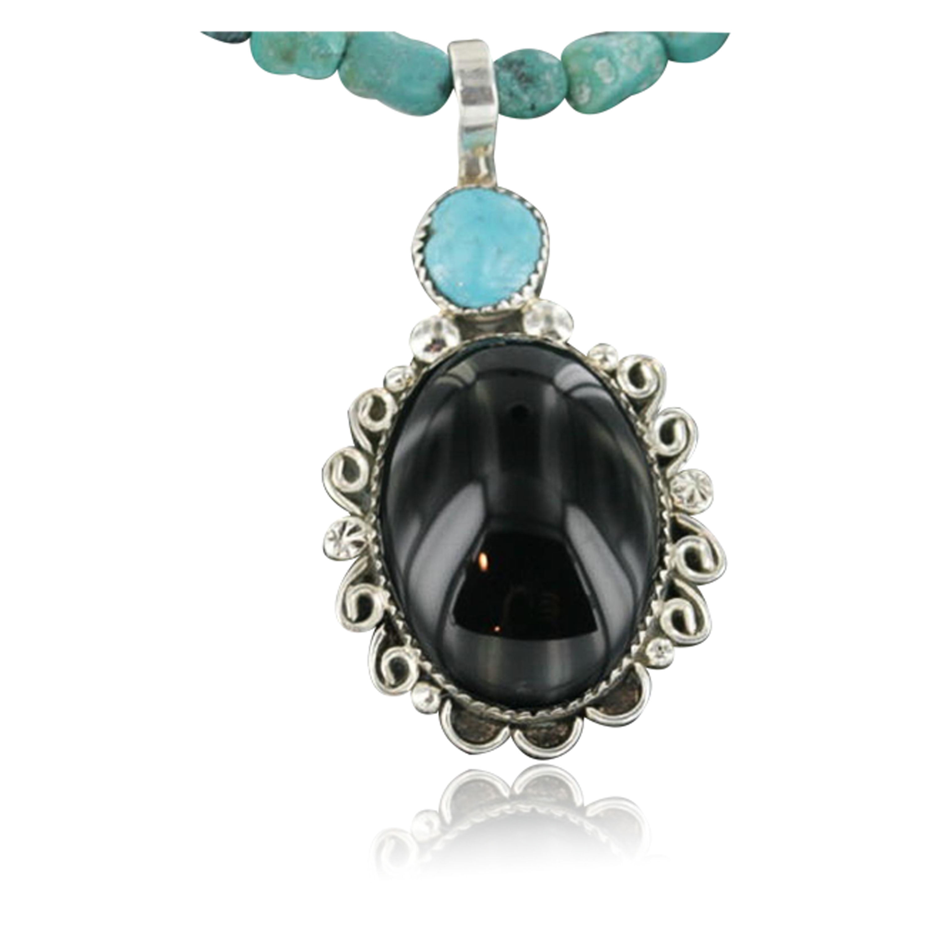 *AFFORDABLE* .925 STERLING SILVER ONYX 17" NECKLACE 