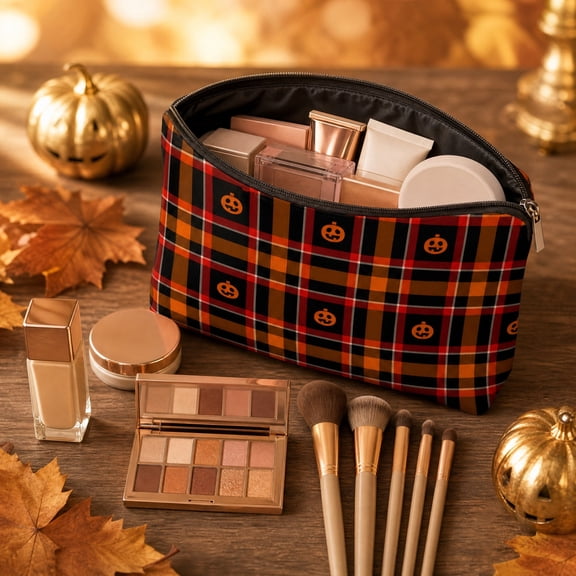 Hometravel Halloween Zipper Cosmetic Bag, Multi-Pattern Spooky Makeup Pouch, Reusable Canvas Travel Storage Bag for Makeup, Toiletries, Small Accessories Organizer