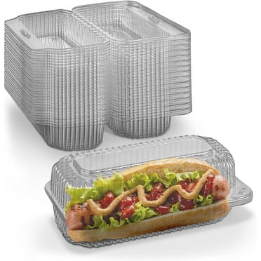 MT Products Plastic Hot Dog Container with Lid 6.5" x 2.75" x 2.6" - Pack of 30