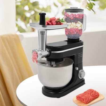 3 in 1 Stand Mixer with Dough Hook, 6.3 Quart Stainless Bowl 7-Speeds Food Processor Multifunctional Mixer for Kitchen 700w Black
