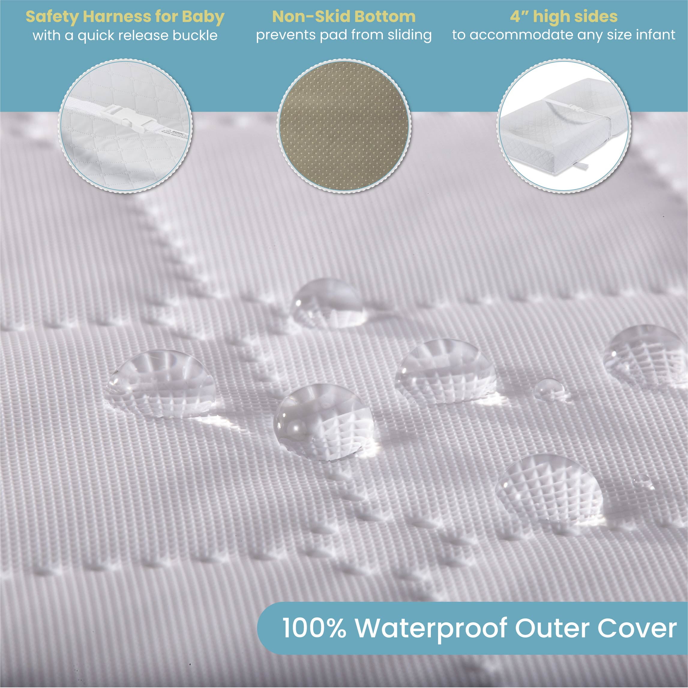 LA Baby 4-Sided Waterproof Diaper Changing Pad with Bonus Washable Cover, White [Combo Pack]