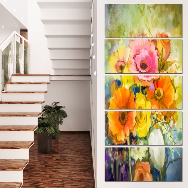 Gerbera Blanche Rose Rouge et Tulipes - Impression sur Toile Florale
