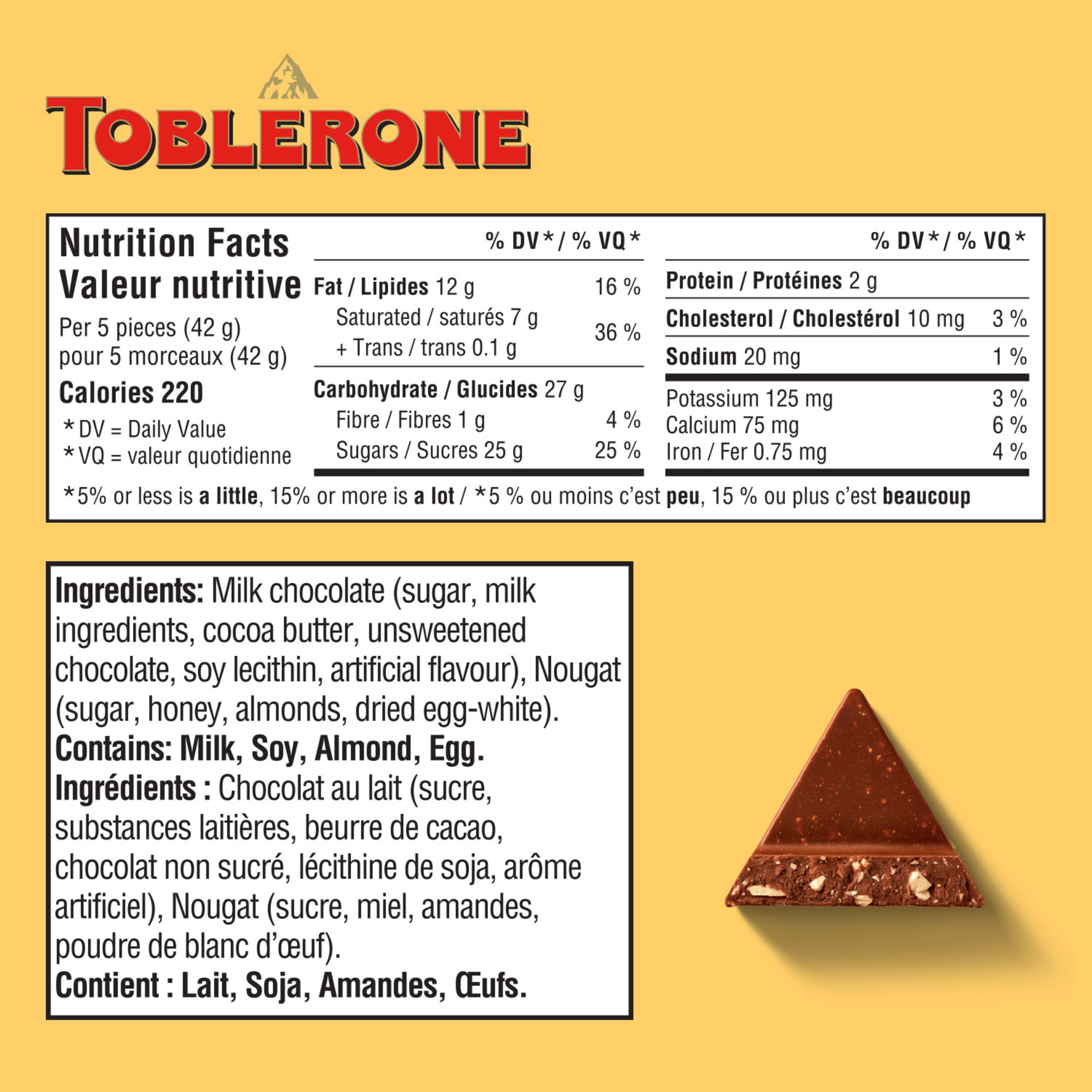 Tablette de chocolat au lait TOBLERONE avec nougat au miel et aux amandes 100 g