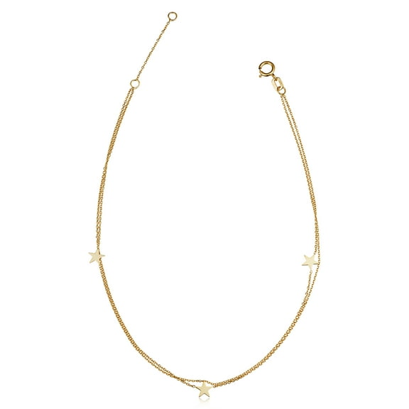 Au Naturale 14k Yellow Gold Double Strand Star Station Ankle Bracelet (adjusts to 9 or 10 inches)