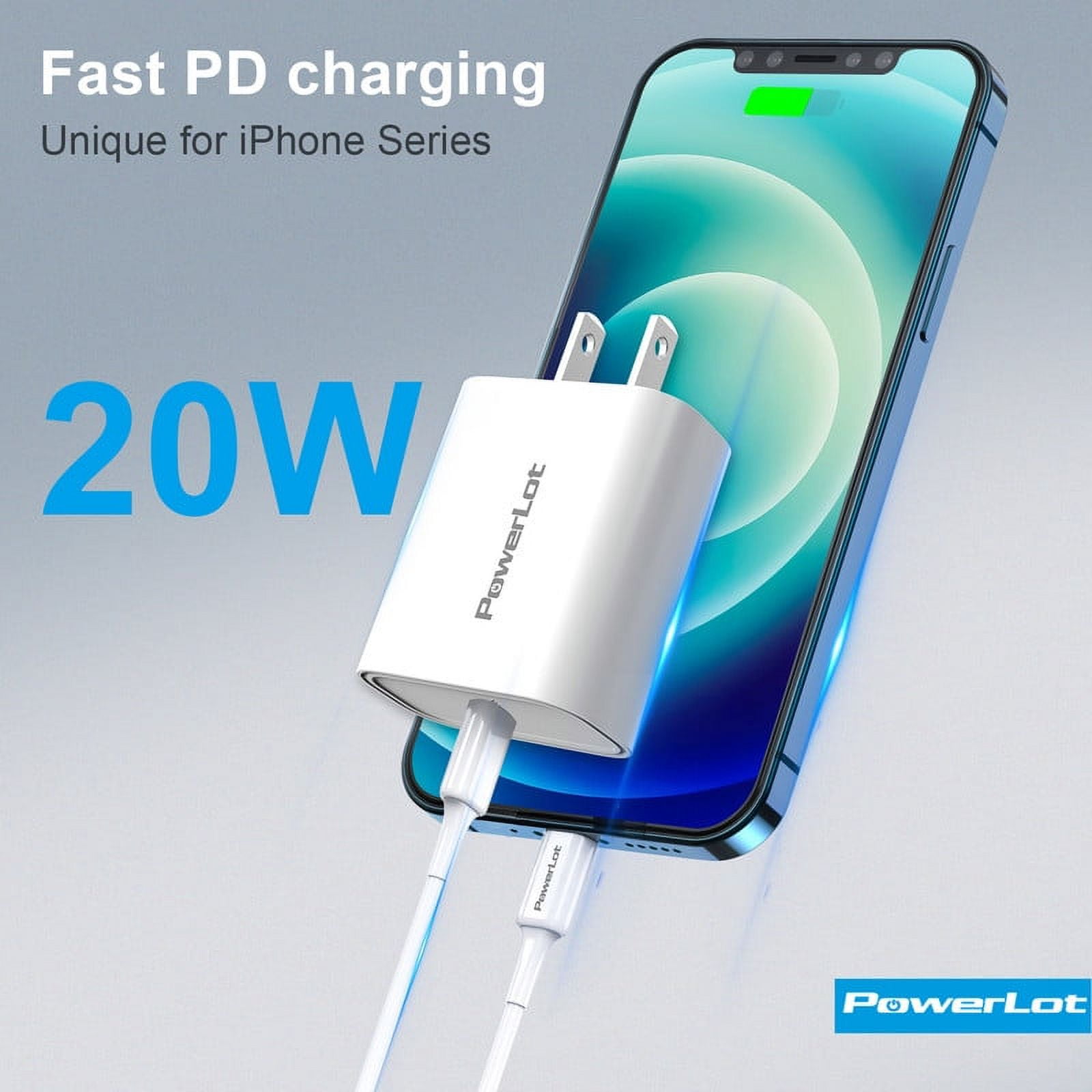 3PACK USB-C Wall Charger, PowerLot USB Type C Fast Charging Block PD Adapter,Mini Size USBC Power Plug 20W for iPhone (14/13/12/11/SE/XS/XR/8 series), Samsung Galaxy S21, iPad, AirPods-White