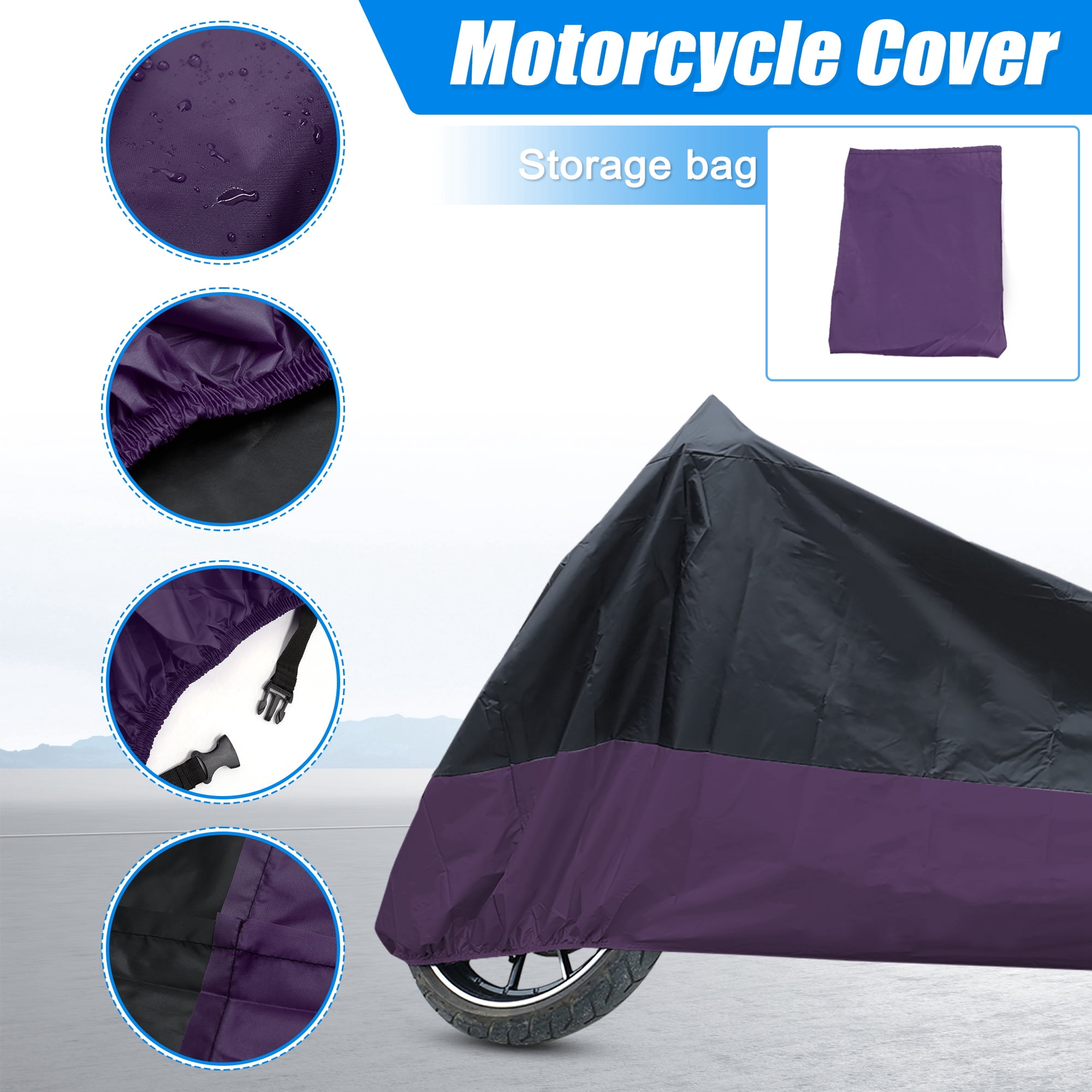 Unique Bargains 180T Motorcycle Cover Protector Rain Dust UV Proof Black Purple XXL