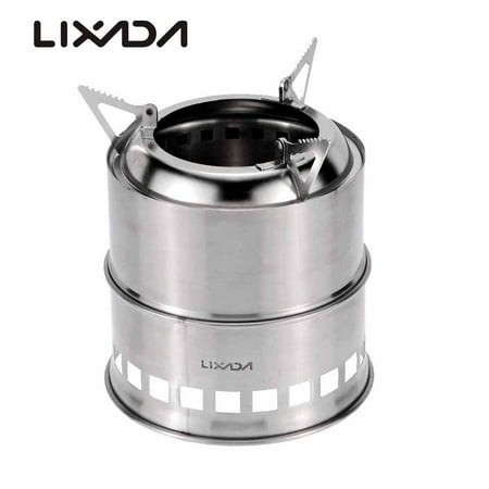 Lixada Portable Stainless Steel Lightweight Wood Stove Alcohol Stove Burner Outdoor Cooking Picnic BBQ