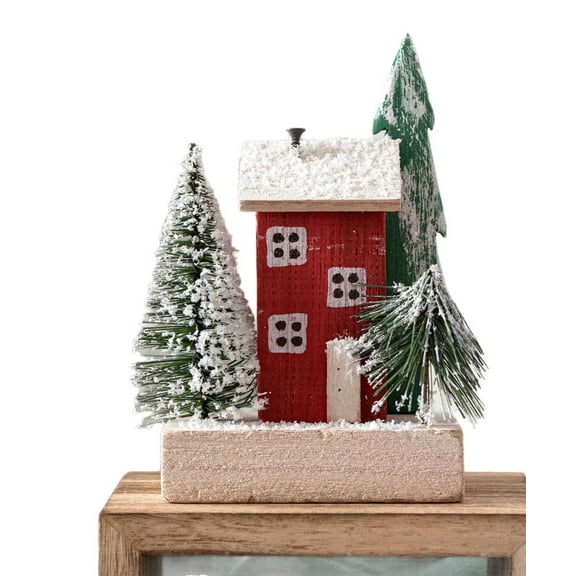 Cevemin Red Wooden Cabin Christmas Tabletop Decor - Snow House Holiday Decoration for Mantel, Entryway, Xmas Tree and Festive Home Party Supplies
