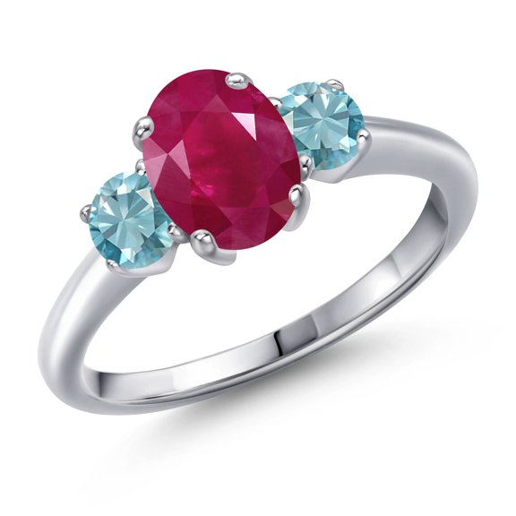 Gem Stone King 2.60 Ct Oval Red Ruby Blue Zircon 925 Sterling Silver Ring (Size 8)