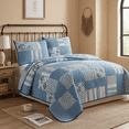 thumbnail image 3 of DBOZE DBOZE American Traditional Floral Quilt Set Reversible Lightweight Sateen Bedspread with Matching Shams for All Seasons,(Queen,Blue Flower/White), 3 of 9