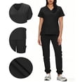 thumbnail image 2 of Womens Scrub Set Lightweight Stretch Solid Color Loose Drawstring Pants Pocket Caregiver Short Sleeve V-Neck Blouses Nursing Uniform Set, 2 of 7