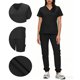 thumbnail image 2 of Conjunto de uniforme médico para mujer, cuello en V, manga corta, blusa, cintura elástica y pantalones deportivos, color sólido, conjunto de trabajo de enfermería de 2 piezas con bolsillos., 2 of 8