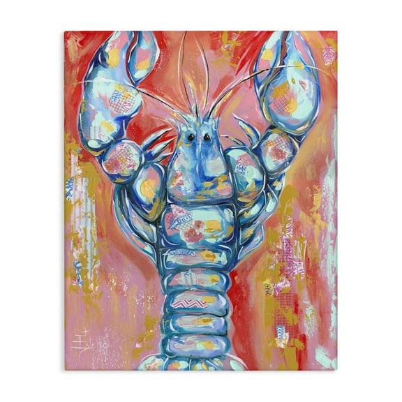 Stupell Industries Abstract Patchwork Lobster Nautical & Beach Painting Wrapped Canvas Art Print Wall Art, 16 x 20
