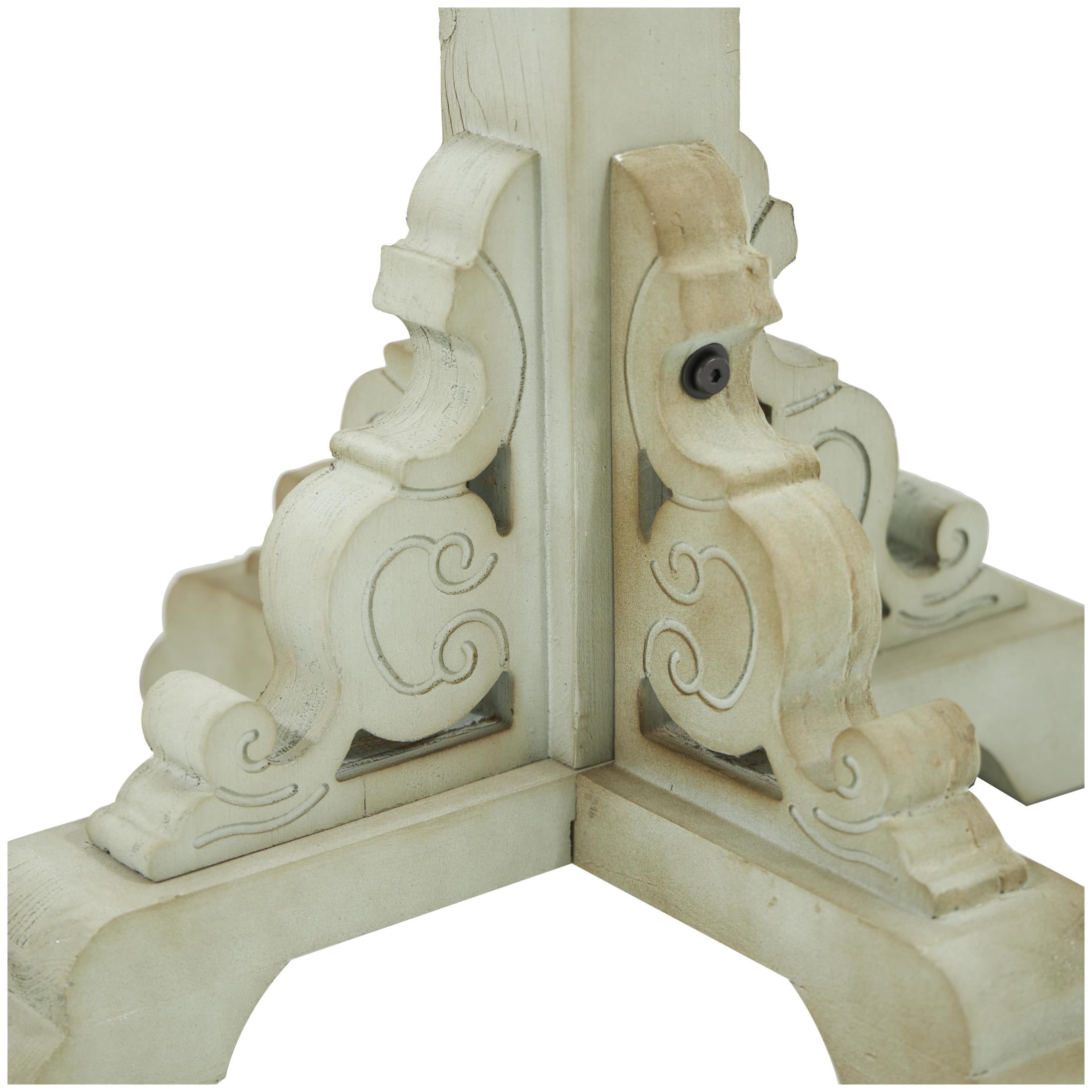 DecMode 19" x 74" Gray Wood Scroll Vintage Style 12 Hook Coat Rack with Black Metal Hooks, 1-Piece