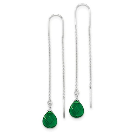 Gemaffair 925 Sterling Silver Green Synthetic Cubic Zirconia 925 Sterling Silver Green Synthetic Cubic Zirconia Teardrop Threader Earrings
