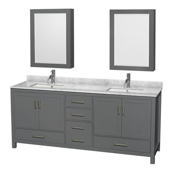 Wyndham Collection Sheffield 80" Wood/Marble Double Bathroom Vanity in Dark Gray