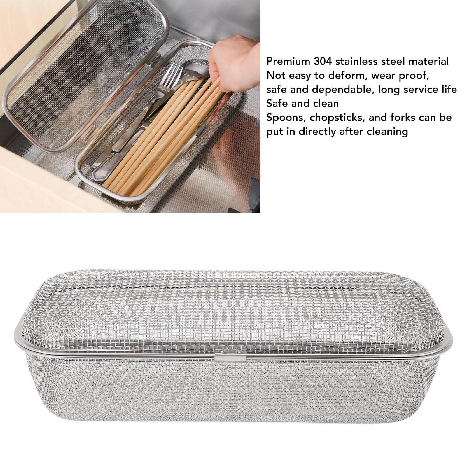 BIMZUC 304 Stainless Steel Dishwasher Utensil Basket – Compact Mesh Holder for Spoons, Chopsticks & Forks, 4.5x10.4x3.0in