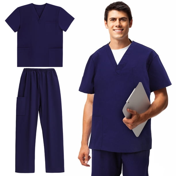 1 Juego de uniforme de enfermera, uniforme de tela con bolsillo, uniformes de enfermería con cuello en V, conjunto con bolsillos, talla XXL