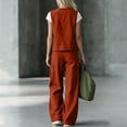 thumbnail image 5 of Cagogo Women's 2 Piece Casual Set Open Front Vest Wide Leg Pants Loose Matching Lounge Outfits Solid Basic Tracksuits Summer Travel Airport Clothes, Orange S, 5 of 9
