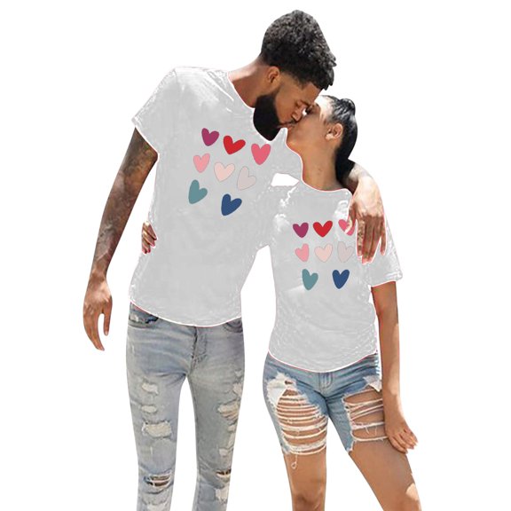 Njoeus Gym Tops Men's Tee-Shirts Couples T-Shirt for Men Valentine'S Day Short Sleeve T-Shirt Love Printed Blouse Top Summer Tops for Teens