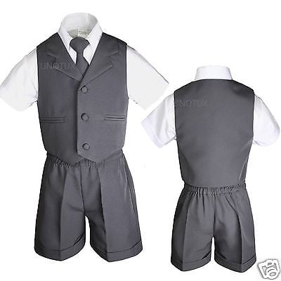 Leadertux Baby Infant Toddler Formal Eton Dark Gray 4pc Vest Shorts Outfits Boy Suits S 4t Walmart Com Walmart Com
