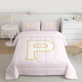 thumbnail image 2 of Feelyou Initial P Letter Queen Comforter Set for Teen, Girly Pink Stripe Abstract Bedding Sets, Kawaii Princess Style Reversible Bedding Comforter Set, Ultra Soft Bedroom Decor, 3-Piece, 2 of 8