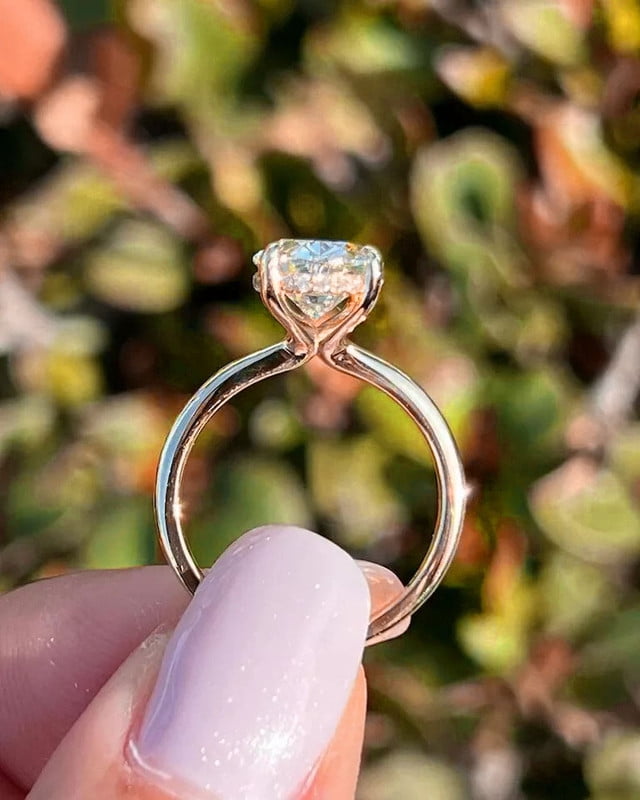 solitaire jewels 3CT Oval Halo Moissanite Engagement Ring For Women, 18K Rose Gold