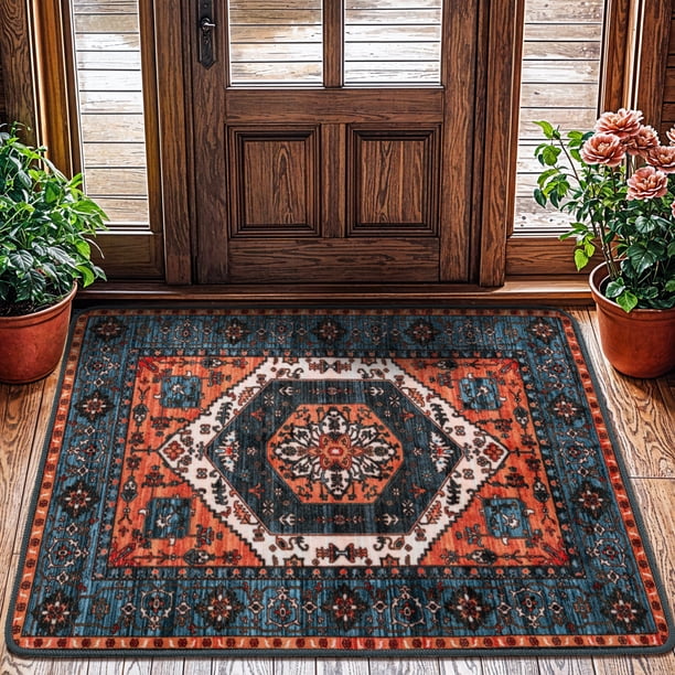 Sonoro Kate Alfombras 2x3 para Salón Recámara, Alfombra Interior Boho Antideslizante Lavable a Máquina, Rojo-azul