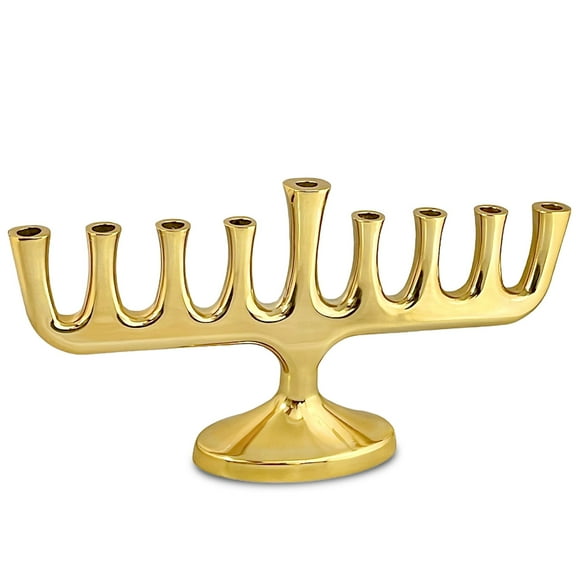 Zion Judaica Stunning Sleek Gold Designers Menorah for Hanukkah High Polished Traditional Candle and Oil Chanukiah Classic Gold Chanukah Minorah fits Candles or Oil Cups