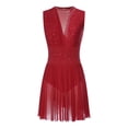 thumbnail image 4 of Doomiva Women's Lyrical Dance Dress Sparkly Rhinestone Figure Skating Leotard Dress with Gloves Burgundy XXL, 4 of 6