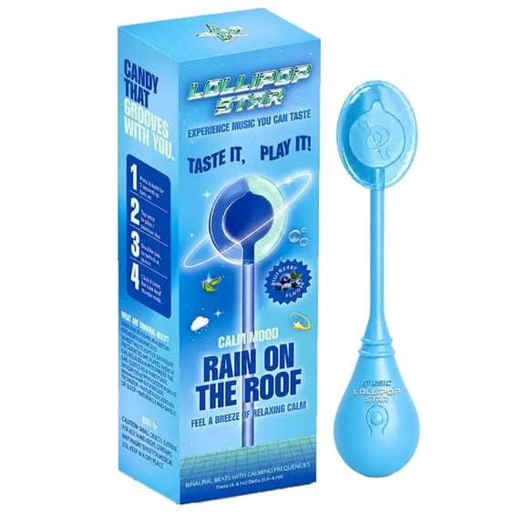 Lollipop Star Music Lollipop Candy Pops - Interactive Audio Sound Candy Suckers, Fruity Hard Candy, Individually Wrapped Novelty Gift for Parties (1PK, Blue, Rain on the Roof)