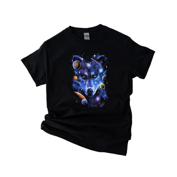 Dom Men's Black With Space Wolf Graphic Print Sci-Fi Themed Unisex T-Shirt, up to 5XL