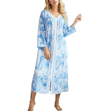 

Women Casual Loose Long Nightgown Night Shirt for Ladies Floral Sleeping Sleepwear Long Sleeve Sleep Shirts Nightwear Lounge Wear