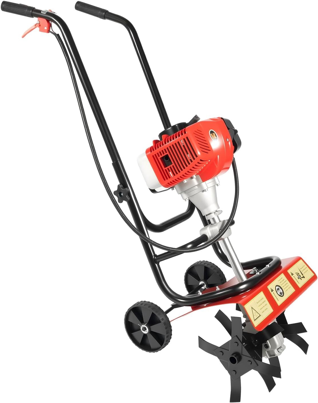 52cc Gas Power Garden Tiller Cultivator, 2-Stroke Mini Gasoline Tiller Hand Rotary Cultivator Garden Tool 0.2gal 14.17in Width Farmyard Rototiller for Sandy Land Loose Soil